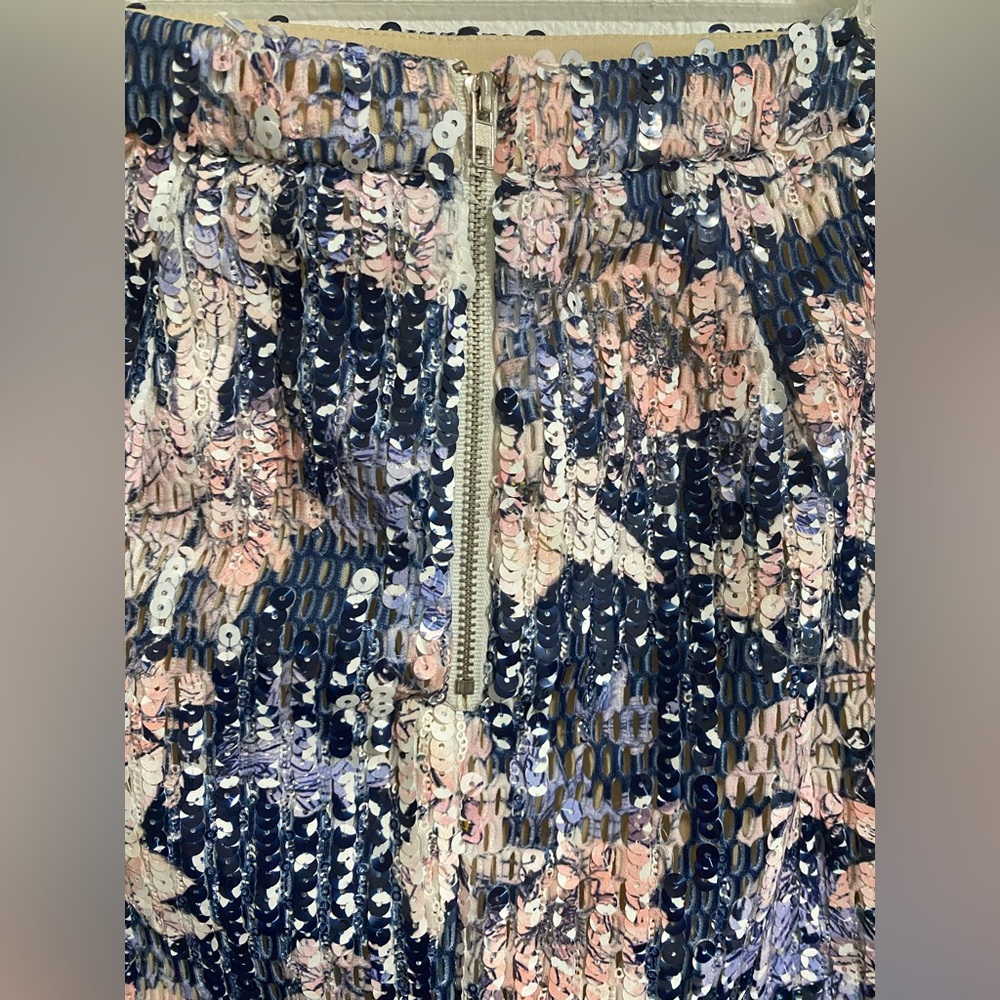 Anthro Endless Rose Blue Pink Floral Sequin Pencil Skirt Boho Wedding Guest - Picture 5 of 8